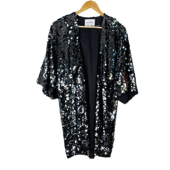 Emerson Fry Womens Black Sequin 3/4 Sleeves Open Front Party Jacket Size XS/S - Picture 2 of 6